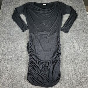 Athleta Solstice Dress Medium Black Draped Neck‎ Ruched Blouson Knit